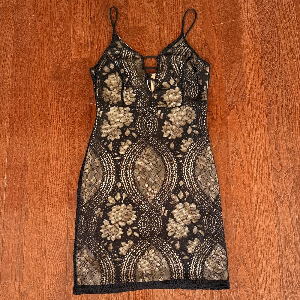 Elegant Black and Gold Lace Dress